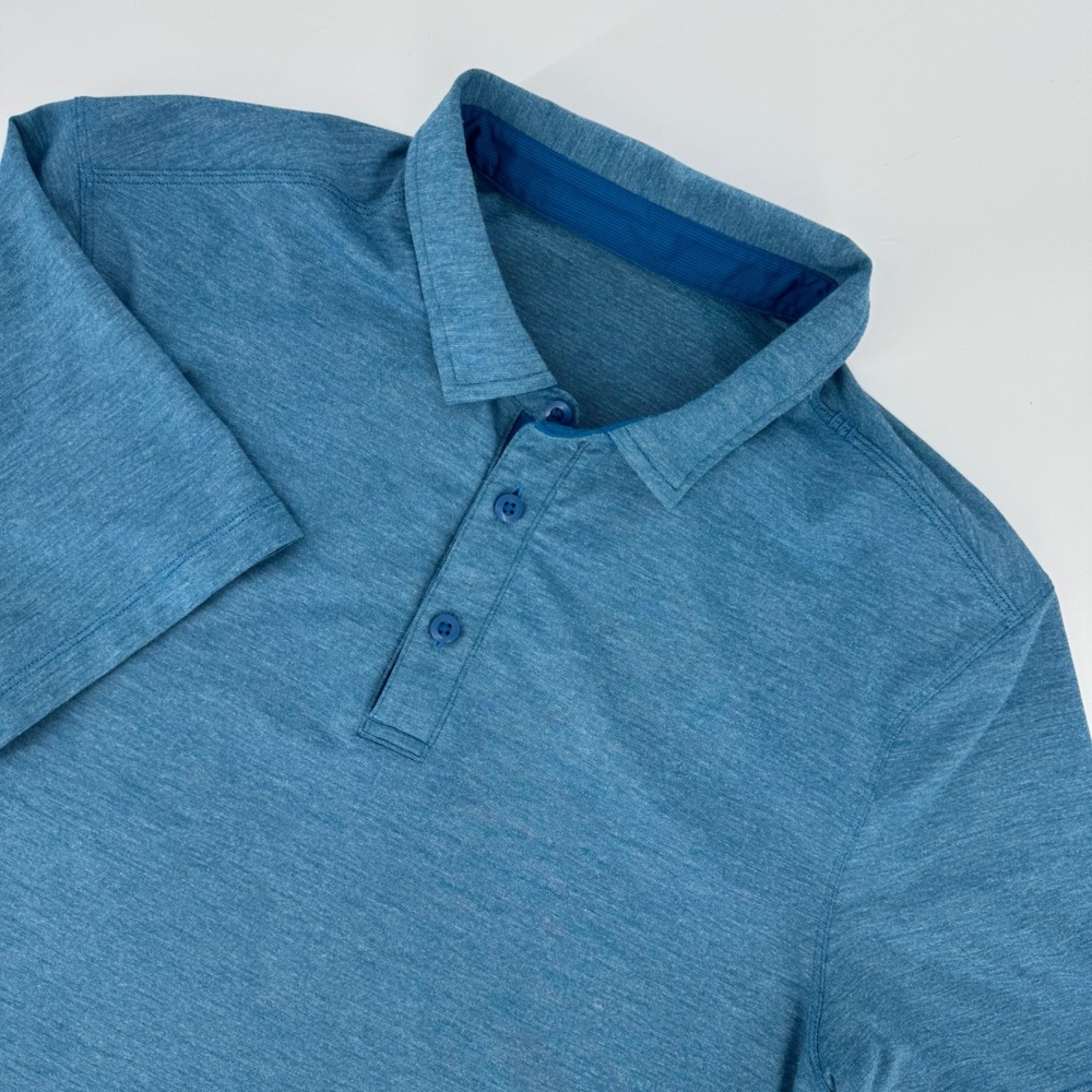 Lululemon Metal Vent Tech Men Heathered Blue Short Sleeve Polo Shirt Small Golf